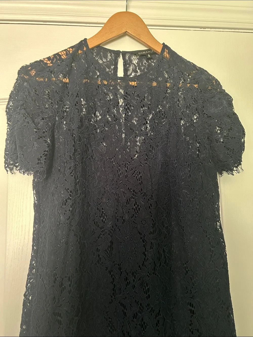 Blue Lace Short-Sleeve Shift Dress - Picture 2 of 5